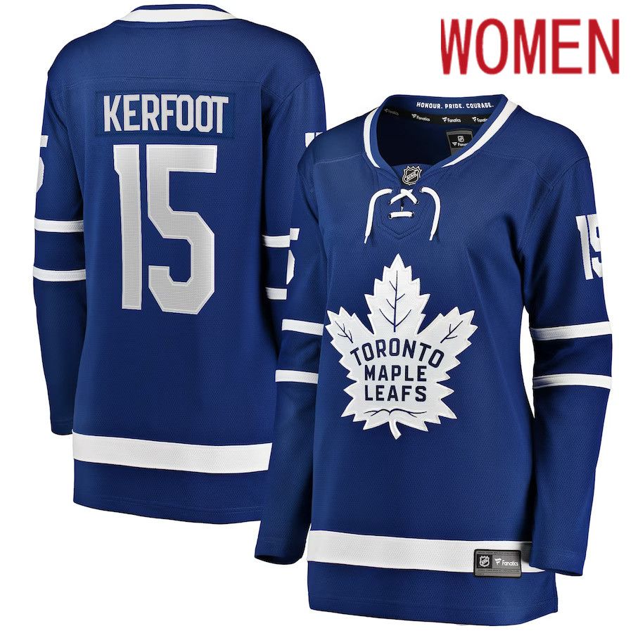 Women Toronto Maple Leafs #15 Alexander Kerfoot Fanatics Branded Blue Home Breakaway Player NHL Jersey->toronto maple leafs->NHL Jersey